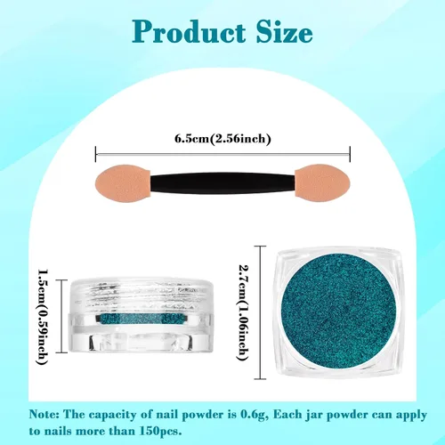 Miniatura 2 de Polvo de Uñas Cromo, Polvo de Purpurina Holográfico Efecto Espejo Metálico para Manicura, Decoración de Arte de Uñas, Pigmento para Esmalte en Gel