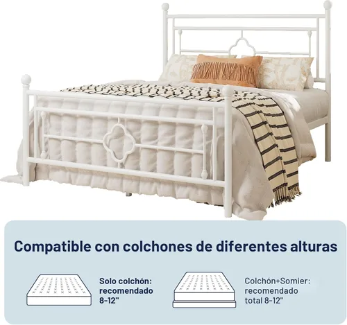 Miniatura 7 de Allewie Base de cama de plataforma de metal tamaño Queen con cabecero y pie de cama vintage victorianos/base de colchón/almacenamiento debajo