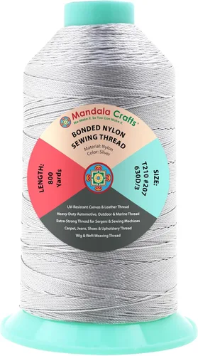 Miniatura 339 de Mandala Crafts - Hilo de nailon para coser cuero, tapicería, mezclilla y para trenzar el pelo; resistente, 1500 yardas, tamaño 69 T70 Marrón