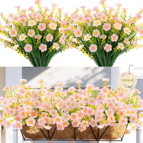 Miniatura 11 de MACTING Flores artificiales para exteriores, 6 paquetes de flores falsas resistentes a los rayos UV que no se decoloran, plantas de imitación