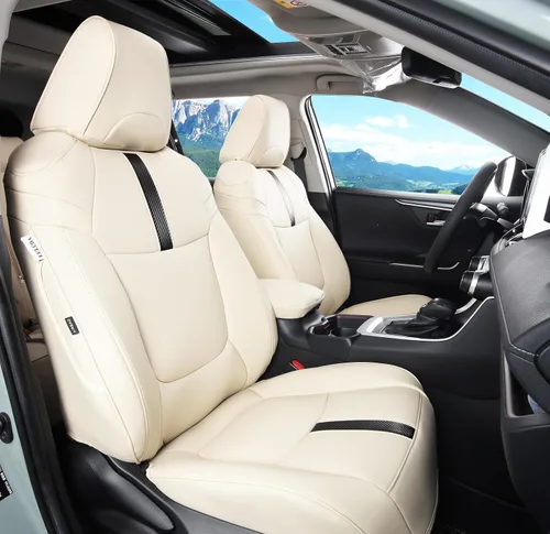Miniatura 8 de Fundas de asiento RAV4 de ajuste personalizado, piel sintética impermeable para Toyota RAV4 2013-2018 (beige)