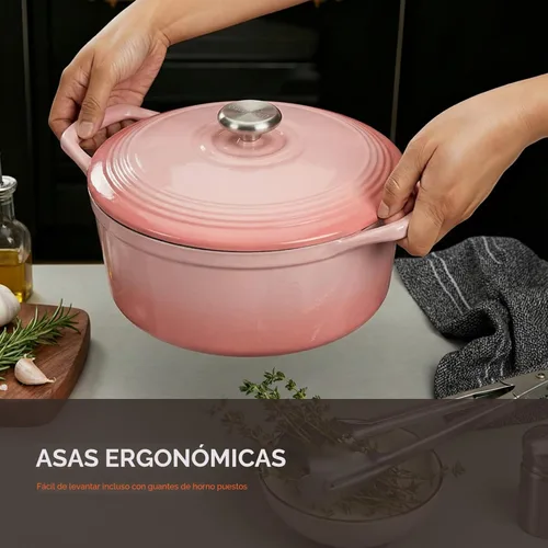 Miniatura 3 de Overmont Horno holandés de hierro fundido esmaltado, olla de 5.5 cuartos de galón con tapa de asas anchas, libro de cocina y agarraderas de algodón