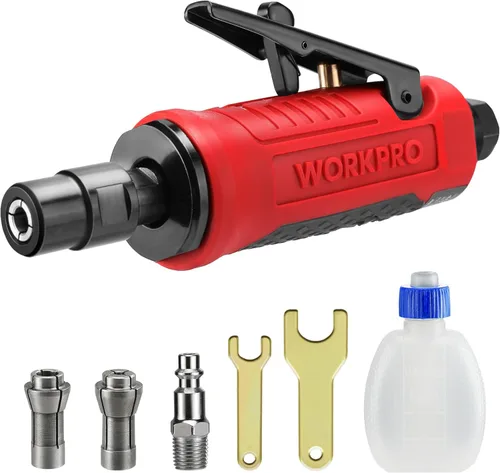 WORKPRO Amoladora neumática recta de 1/4 pulgadas, 25000 RPM, molinillo de troquel alimentado por aire para moler, cortar, pulido, reparación de
