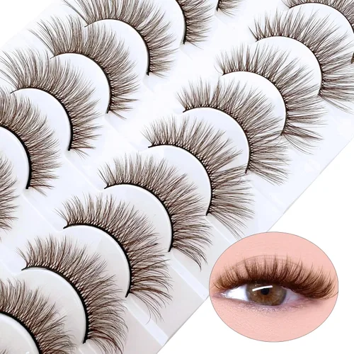 Miniatura 5 de Pestañas marrones, pestañas postizas de ojo de gato, pestañas postizas de visón esponjosas, dramáticas, de color marrón oscuro, pestañas postizas