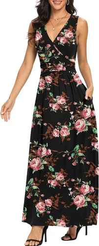 Miniatura 3 de Lilbetter - Vestido largo, simple, sin mangas, escote en V profundo, color liso, suelto, informal, para mujer