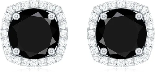 Miniatura 7 de Aretes de ónix negro vintage de 12 CT con halo de diamantes (calidad AAA)