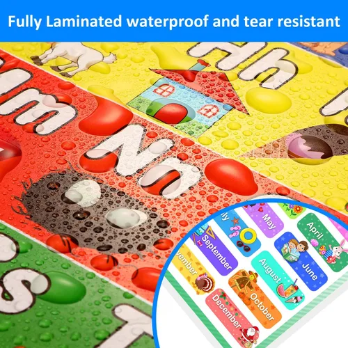 Miniatura 4 de Blulu Póster preescolar laminado para niños pequeños y niños, 2 piezas de pósteres laminados completos de días de la semana y meses del año