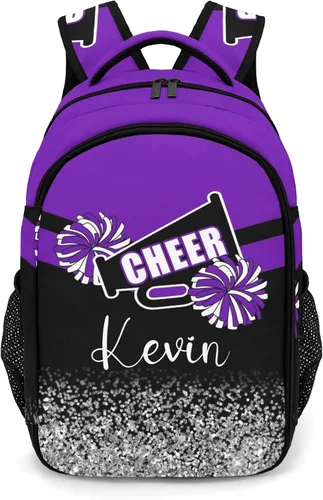 Miniatura 8 de XOZOTY Mochila de animadora púrpura claro personalizada con nombre para hombres y mujeres, bolso de hombro para computadora portátil, bolsa