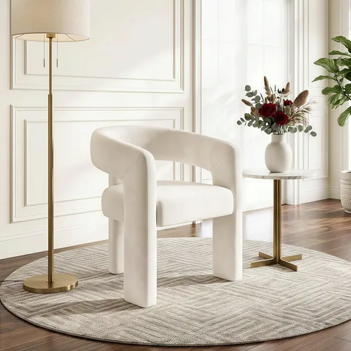 Miniatura 8 de Modernas sillas de comedor, silla de sherpa tapizada de terciopelo con respaldo, silla de tocador Boucle ensamblada cómoda para cocina, comedor