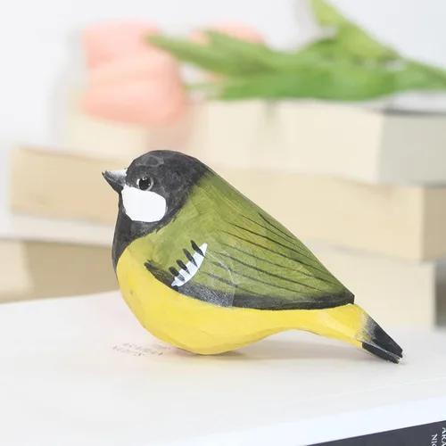Miniatura 30 de Figura de pájaro de madera Azure Tit, tilo tallado a mano, marrón claro, decoración moderna para el hogar, regalo de pájaro