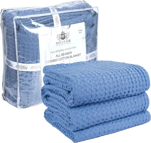 Miniatura 16 de HILLFAIR Manta de Algodón 100% Peinado– Mantas de Cama Tamaño Twin– Mantas Cálidas Suaves para Todas las Estaciones Transpirables Ligeras de Verano