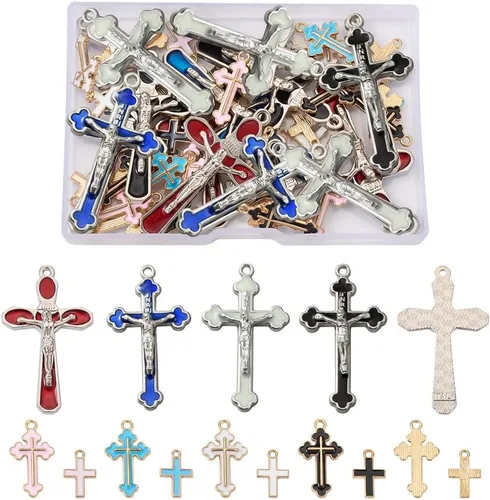 Miniatura 7 de Colgantes de aleación de cruz esmaltada Crucifijo Cruz Metal Colgantes para DIY Pendiente Pulsera Collar Llavero Joyería Fabricación Artesanía