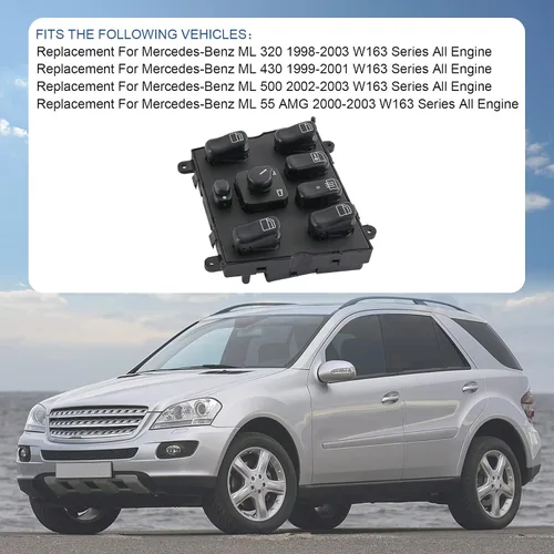 Miniatura 2 de JDMSPEED Nuevo interruptor de control maestro de ventana de energía eléctrica de repuesto para Mercedes Benz ML320 1998-2003, ML500 2002-2003, ML55