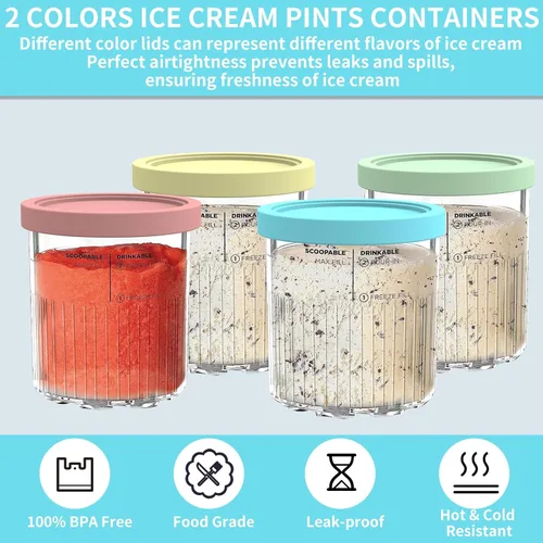Miniatura 3 de Repuesto para pintas y tapas Ninja Creami – Paquete de 4 NC501, compatible con máquinas de helados Ninja NC501 NC500 Series Creami Deluxe