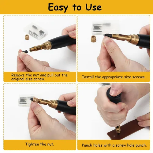 Miniatura 3 de Boyistar - Perforador de tornillo japonés, con mango de madera, herramienta ajustable de cuero para cinturones, correa de reloj, bolsos con 6