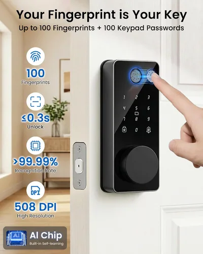 Miniatura 3 de Cerradura de cerrojo inteligente, control de aplicación de bloqueo de puerta de entrada sin llave de huellas dactilares, teclado electrónico