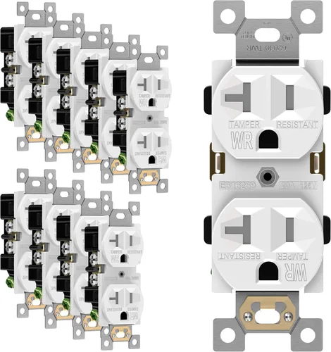 Miniatura 10 de ENERLITES Tomas de receptáculo dúplex, resistentes a manipulaciones, grado comercial, 15 A 125 V, autoconexión a tierra, 2 polos, 3 cables, 5-15R