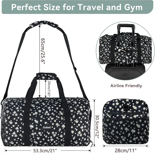 Miniatura 6 de Goloni Bonita bolsa de lona para mujer, bolsa de gimnasio con compartimento para zapatos, bolsa de lona ligera de viaje de fin de semana, bolsa