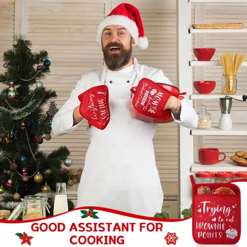 Miniatura 6 de Layhit 12 soportes para ollas de Navidad con bolsillo, resistentes al calor, almohadillas calientes, bolsa de galletas de granja para cocina