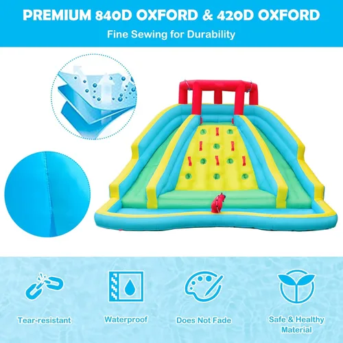 Miniatura 4 de KOTEK Tobogán acuático inflable, parque acuático gigante inflable con piscina grande para salpicaduras, 2 toboganes, pared de escalada y manguera