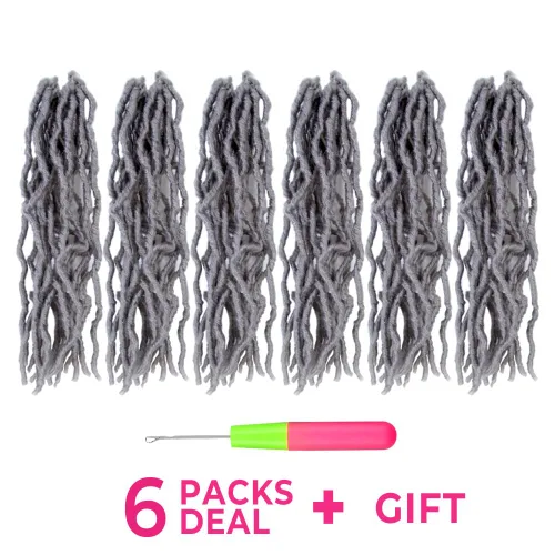 Miniatura 6 de Niseyo Rastas Falsas Grises de Ganchillo de 10 Pulgadas Rastas Suaves, 6 Paquetes Rastas Cortas de Ganchillo Pre-enlazadas Extensiones de Cabello