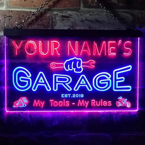 Miniatura 2 de ADVPRO Personalizado: Tu Nombre Año Establecido Tema Garaje Cueva de Hombres Decoración Doble Color LED Neón Azul & Rojo 12" x 8.5" st6s32-pp1-tm-br