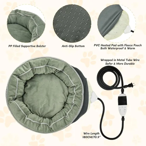 Miniatura 3 de Cama térmica para gatos y cachorros - Calentador eléctrico con calentador extraíble e impermeable, lavable, temporizador y temperatura ajustables