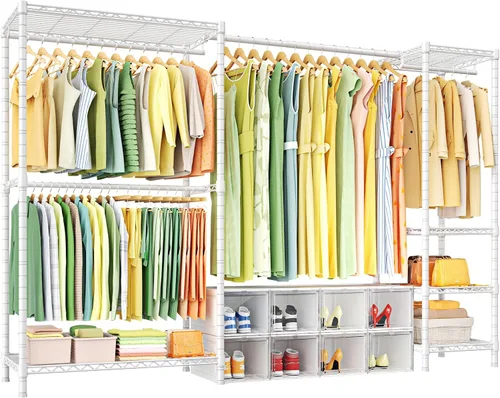 Miniatura 8 de Ulif Perchero E10 (Con Barra Colgante Extensible) Percheros Independientes para Colgar Ropa, Sistema Organizador de Armario Ajustable, Perchero
