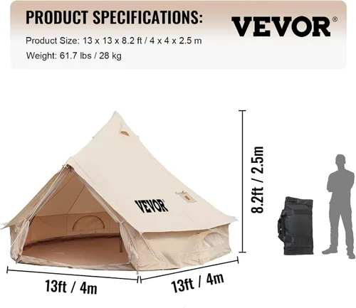 Miniatura 8 de Happybuy Tienda de campaña de lona – 4 estaciones transpirable 100% algodón lona Yurt – con estufa Jack, tienda de campaña glamping de lujo
