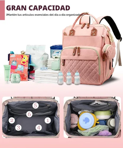Miniatura 5 de Bolsa de pañales con cambiador, mochila impermeable 3 en 1 para pañales para bebé con cambiador plegable, mochila de viaje grande para bebé, niña