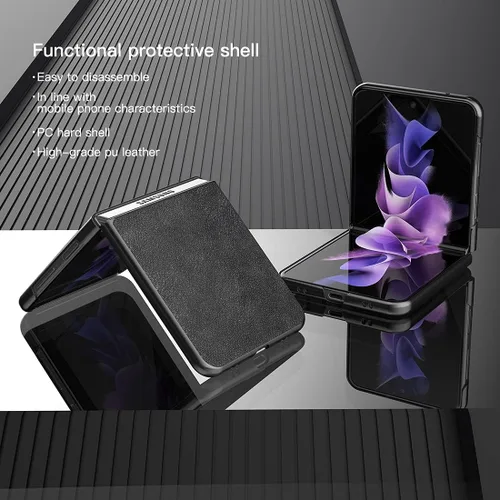 Miniatura 4 de Foluu Funda para Samsung Galaxy Z Flip 3 5G, Galaxy Z Flip 3 5G, piel sintética + carcasa de policarbonato duro ultra fina y duradera funda