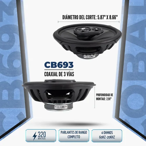 Miniatura 3 de ORION Cobalt Series CB693 - Altavoces coaxiales de 3 vías para automóvil, 320 W, 4 ohmios, rango completo, graves mejorados, cono de polipropileno