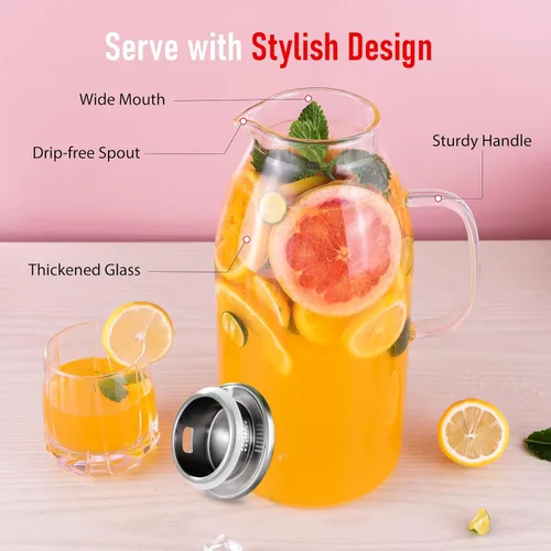 Miniatura 5 de Jarra de vidrio grande de 105 onzas con asa y tapa, jarras para bebidas, jarra de té helado para refrigerador, jarras de jugo de limonada