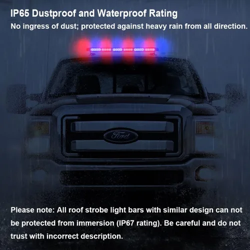 Miniatura 2 de WOWTOU Barra de luz estroboscópica de emergencia roja y azul con 56 luces LED intermitentes para vehículos de policía, luces magnéticas fuertes