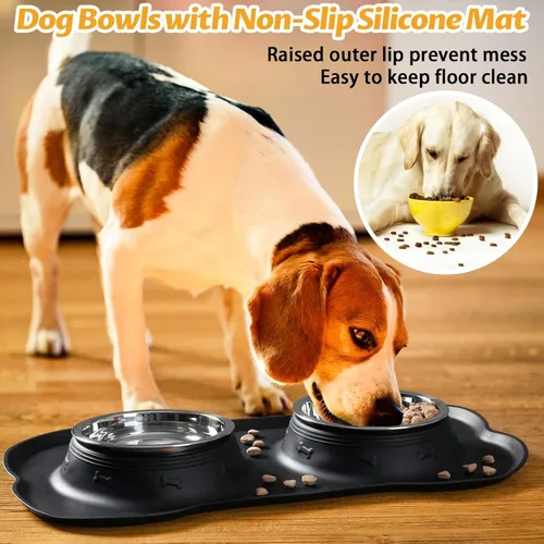 Miniatura 6 de Hubulk - Comedero doble de acero inoxidable con base de silicona antideslizante antiderrames y pala para alimento, para perros pequeños, medianos