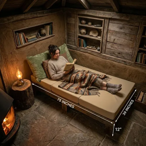 Miniatura 8 de D&D Futon Furniture Camas de espuma de triple pliegue Shikibuton de tamaño individual, 6 x 39 x 75, espuma de alta densidad de 1.8 libras, colchones