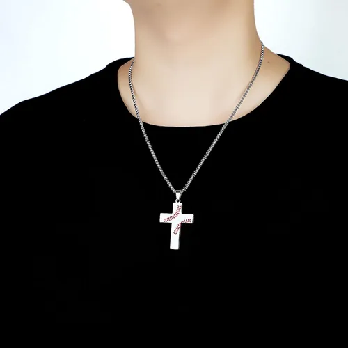 Miniatura 4 de Collar de cruz de béisbol para niños, colgante de cruz de versículo bíblico inspirador de cadena de acero inoxidable de 22 + 2 pulgadas, joyería