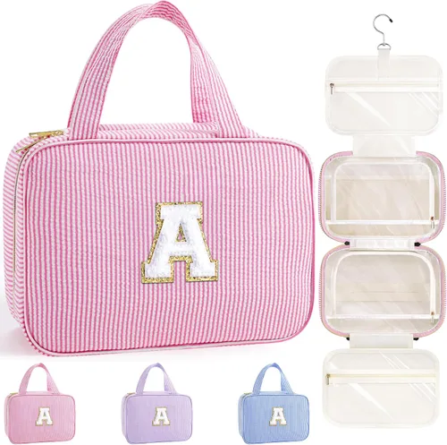 Miniatura 70 de TOPEAST Neceser colgante de viaje, bolsa de aseo personalizada con inicial, regalos de cumpleaños para mamá, hija, hermana, amigas, artículos Púrpura