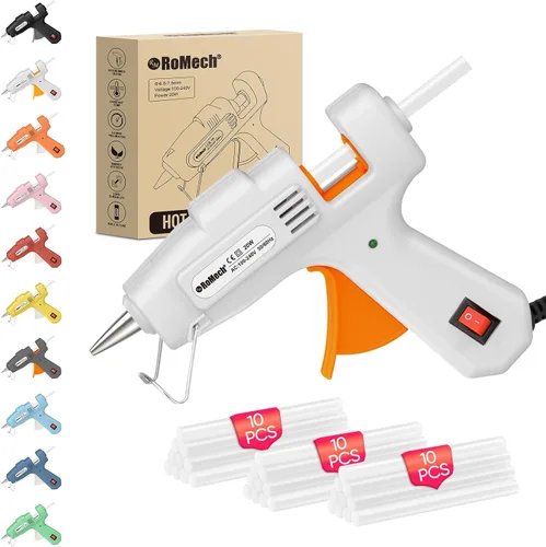 Miniatura 10 de ROMECH Mini pistola de pegamento caliente de 20 W con set de 30 barras de pegamento, kit de pistola de pegamento caliente de precalentamiento rápido