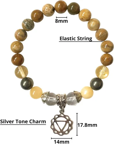 Miniatura 2 de Pulsera de chakra del plexo solar, jaspe oceánico, pirita, jade amarillo, citrino, joyería para el éxito, abundancia