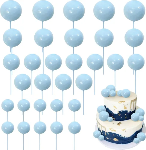 Miniatura 25 de 24 piezas de adornos para pastel con bolas, adornos para cupcakes, bolas de espuma con forma de pastel, púas de pastel con forma de bola, globos
