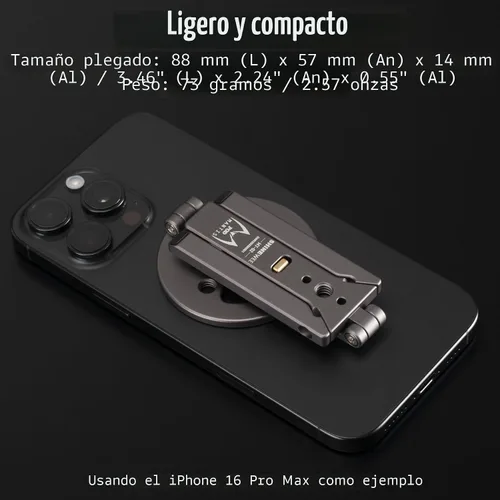 Miniatura 8 de Trípode magnético ultracompacto para iPhone Diseño de gancho plegable, 20 imanes N52, zapata fría y tornillo de 1/4 pulgadas, soporte