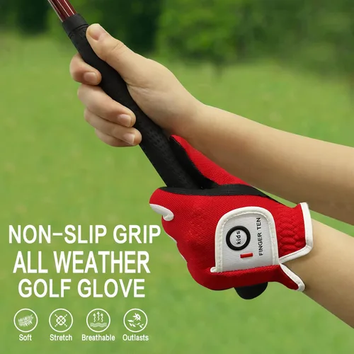 Miniatura 4 de FINGER TEN Guantes de golf para niños y niñas, mano izquierda y derecha, Dura Feel blanco, azul, rojo, amarillo, guantes de golf de valor extra
