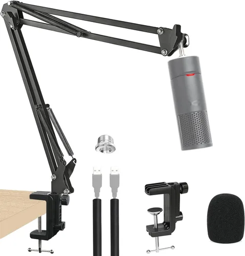 Miniatura 10 de YOUSHARES Abrazadera de montaje en mesa para micrófono: abrazadera de brazo para soporte de brazo de micrófono con tornillo ajustable, el espacio