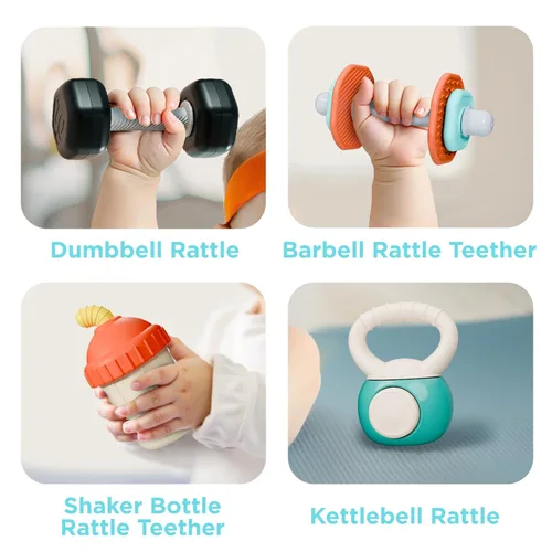 Miniatura 4 de iPlay, iLearn Juego de sonajero de gimnasio para bebés, sonajeros con pesas de mancuerna para bebés de 3-6-12 meses, recién nacidos, juguete