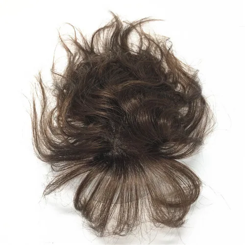 Miniatura 4 de RemeeHi Cabello humano natural rizado 2.4x3.9 in clip en postizo esponjoso con flequillo 7.9 in para mujeres pérdida de cabello marrón oscuro Marrón
