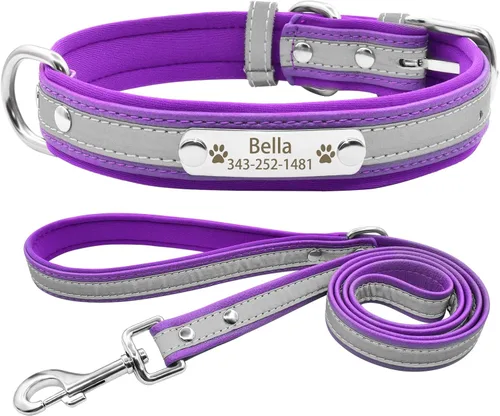 Miniatura 11 de Collares reflectantes personalizados para perros con acolchado de neopreno, collar de perro grabado personalizado con placa de nombre para perros