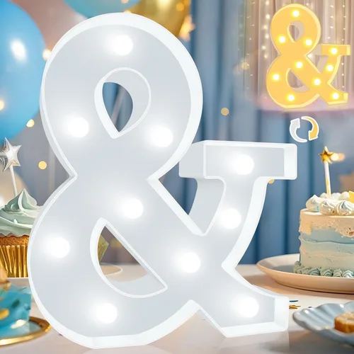 Miniatura 38 de Pooqla Letras con luces LED de marquesina, letras decorativas iluminadas en blanco cálido y blanco frío, letras del alfabeto iluminadas para niños