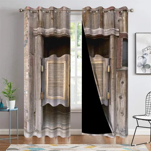 Miniatura 57 de Cortinas rústicas para ventana de puerta de granero, puerta de madera gris, puerta de garaje, tratamiento de ventana para sala de estar, dormitorio