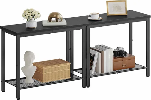 Miniatura 15 de Hoctieon Mesa auxiliar de 2 niveles, mesa auxiliar para sofá, mesa auxiliar estrecha con almacenamiento, mesita de noche delgada para espacios